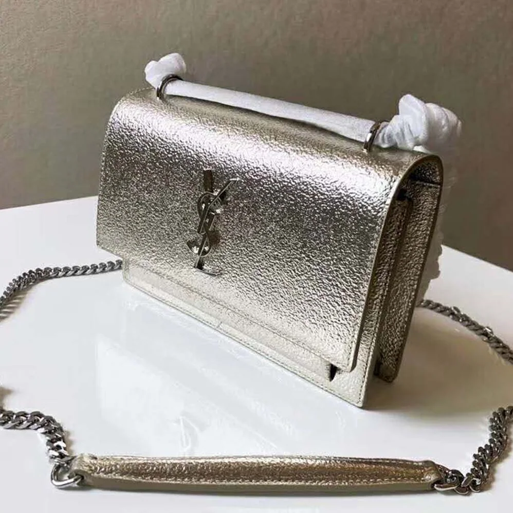 Saint Laurent YSL Sunset Small in Metallic Leather for Women in Gold Saint Laurent YSL Sunset Small in Metallic Leather for Women in Gold
