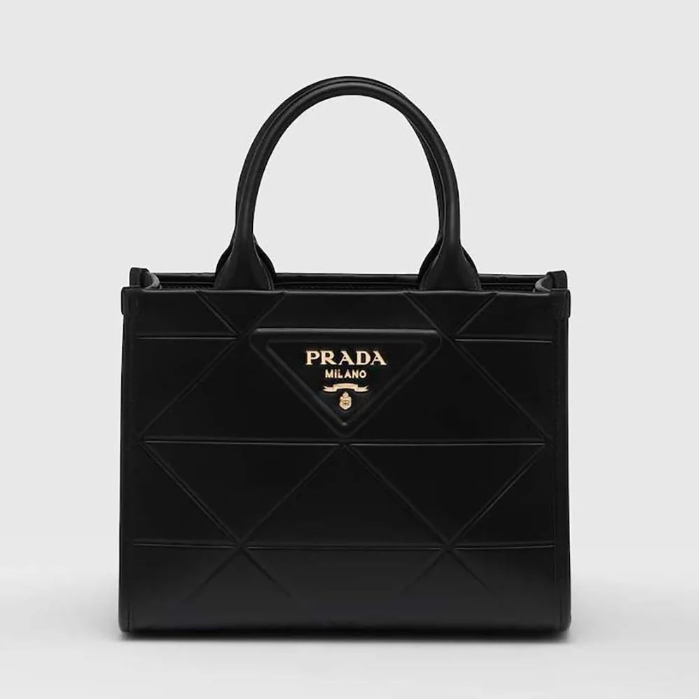 Prada Mini Prada Symbole Leather Bag with Stitching for Women in Black