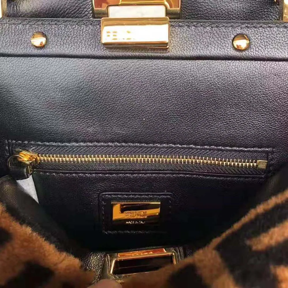 Fendi Peekaboo Iconic Mini Brown Sheepskin Bag for Women