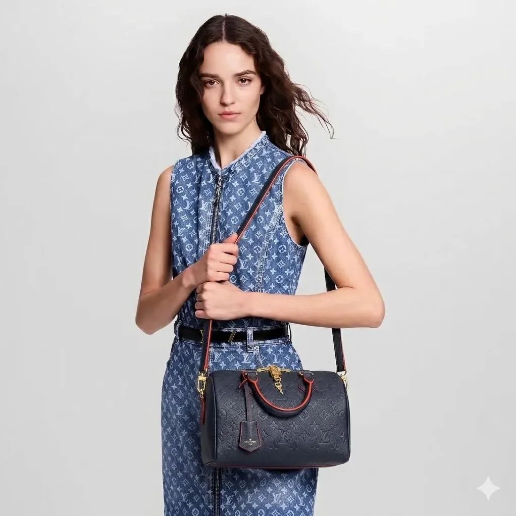 Louis Vuitton Speedy Bandouliere 25 Top Handle Bag / Navy Blue Monogram Empreinte Gold Hardware Louis Vuitton Speedy Bandouliere 25 Top Handle Bag / Navy Blue Monogram Empreinte Gold Hardware