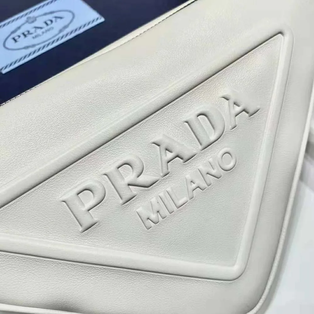 Prada Leather Triangle Leather Pouch for Women in White Prada Leather Triangle Leather Pouch for Women in White