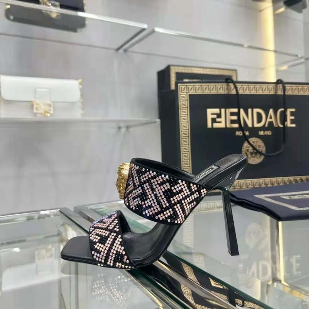 Versace Fendace FF Jacquard Mules for Women Versace Fendace FF Jacquard Mules for Women