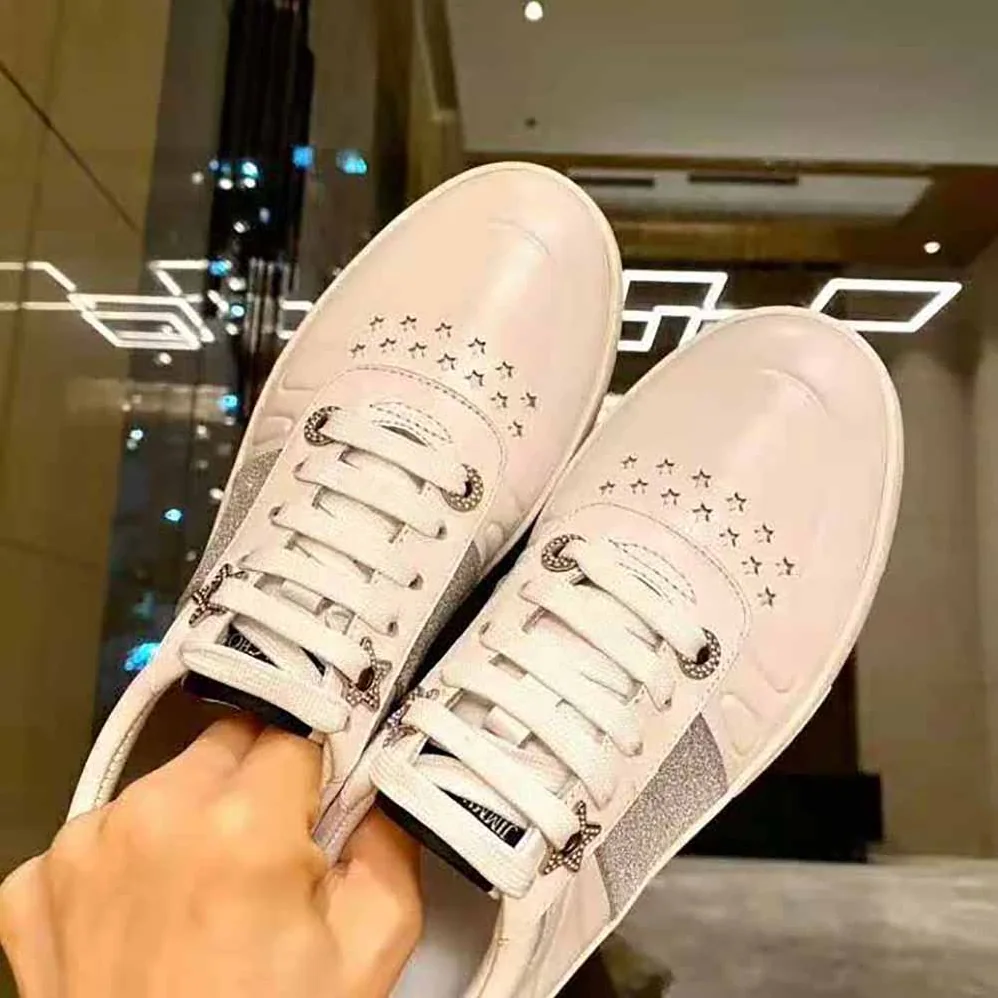Jimmy Choo Hawaii F White Calf Leather Lace-Up Trainers with Glitter Stripe for Women Jimmy Choo Hawaii F White Calf Leather Lace-Up Trainers with Glitter Stripe for Women