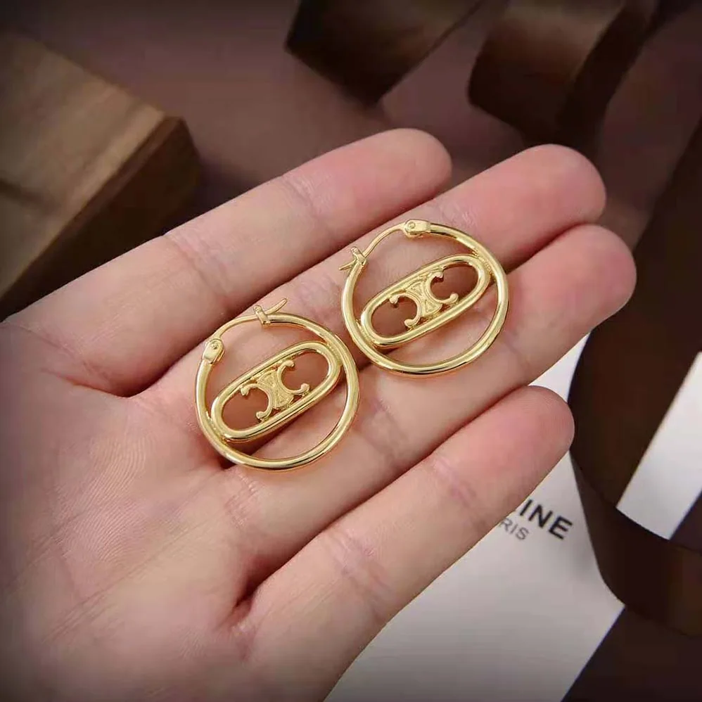 Celine Maillon Triomphe Bold Hoops in Brass with Gold Finish for Women Celine Maillon Triomphe Bold Hoops in Brass with Gold Finish for Women