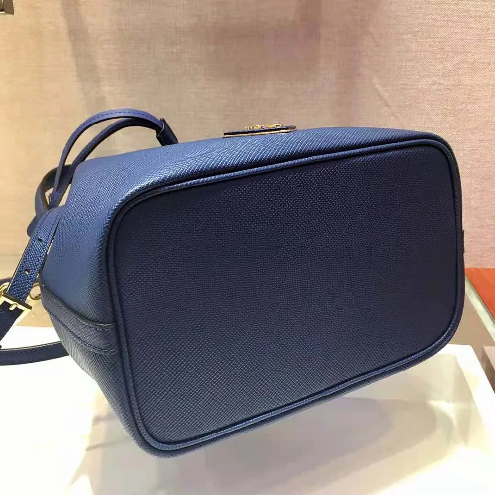 Prada Saffiano Leather Bucket Bag for Women in Navy