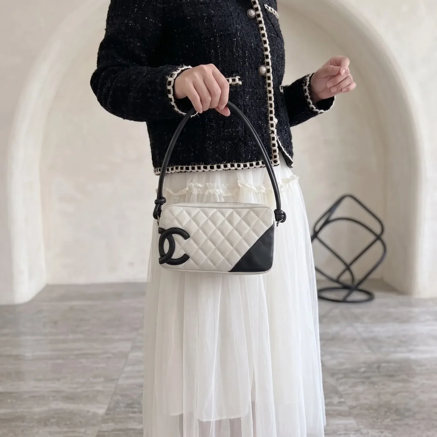 Chanel Cambon Pochette Shoulder Bag in White Silver Hardware Chanel Cambon Pochette Shoulder Bag in White Silver Hardware