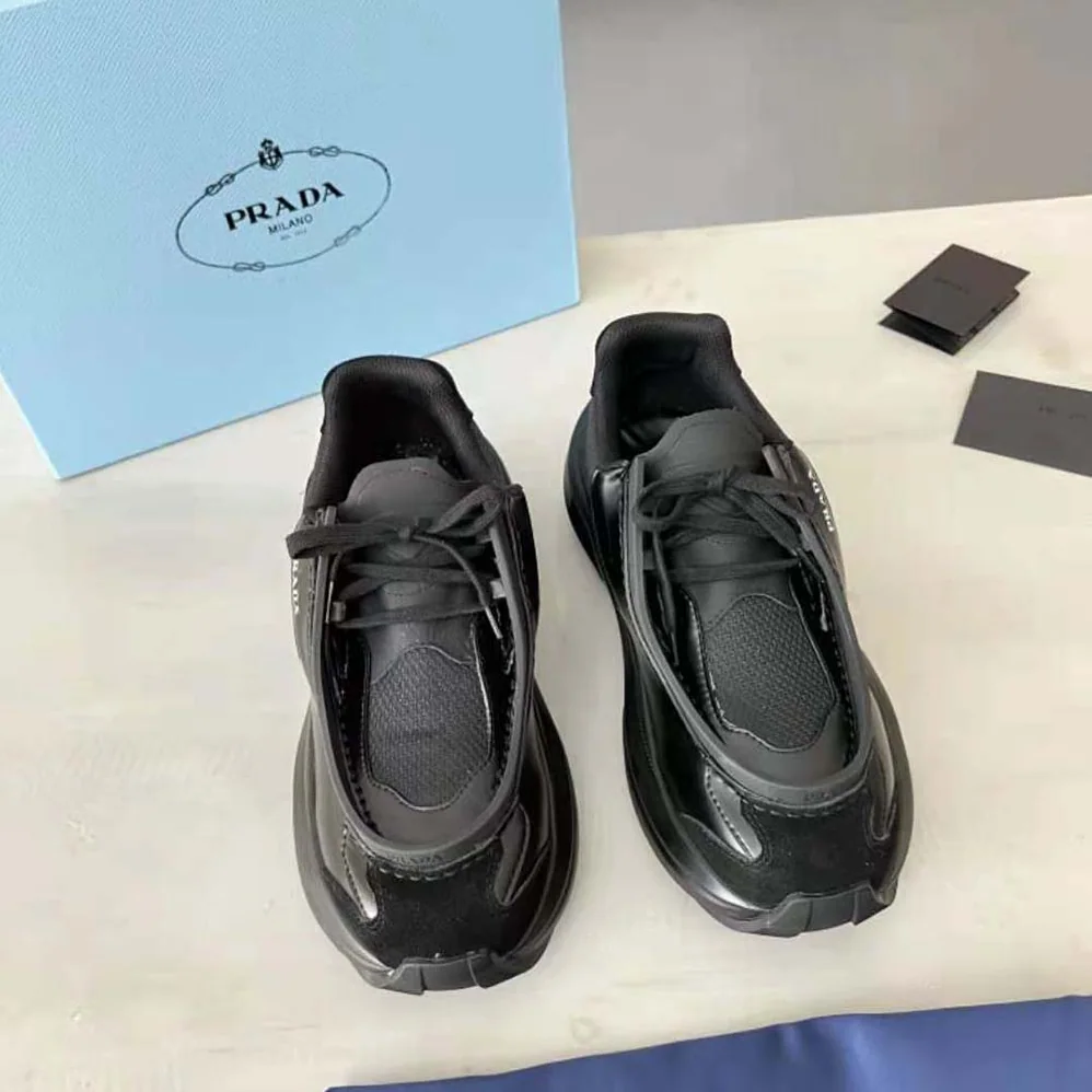 Prada Brushed Leather Sneakers with Bike Fabric and Suede Elements for Men in Black Prada Brushed Leather Sneakers with Bike Fabric and Suede Elements for Men in Black