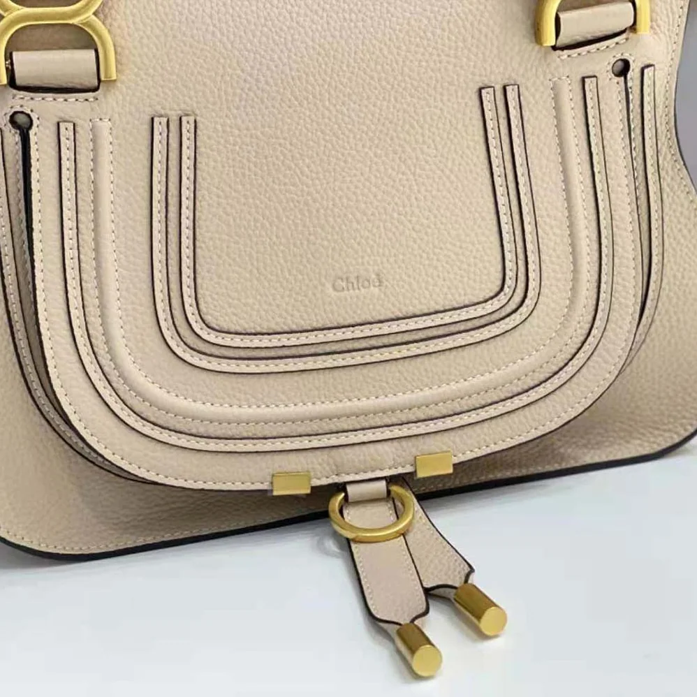 Chloe Marcie Small Double Carry Bag for Women in Beige