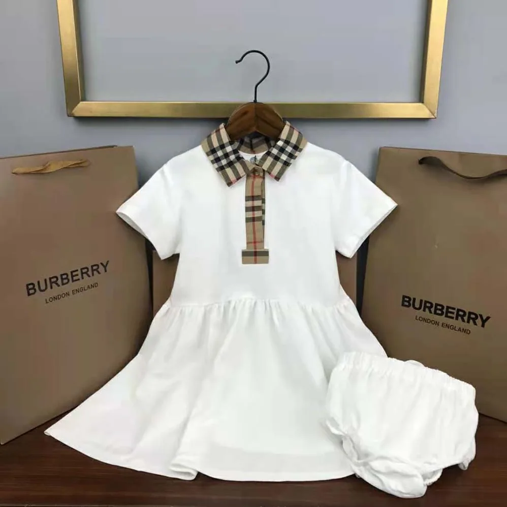 Burberry Toddler Girls' Check Trim Stretch Cotton Piqué Dress with Bloomers Burberry Toddler Girls' Check Trim Stretch Cotton Piqué Dress with Bloomers
