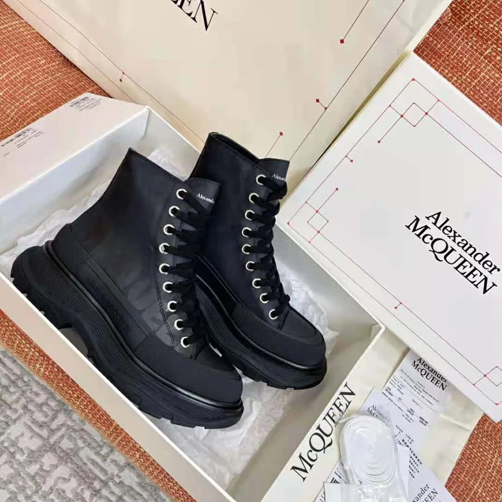 Alexander Mcqueen Tread Slick Boot Black Polyfaille Lace for Women in up Boot