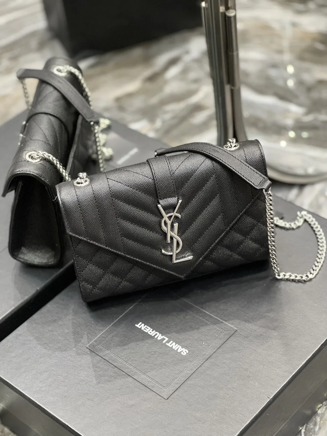 Saint Laurent Small Bag Black In Mix Matelasse in YSL