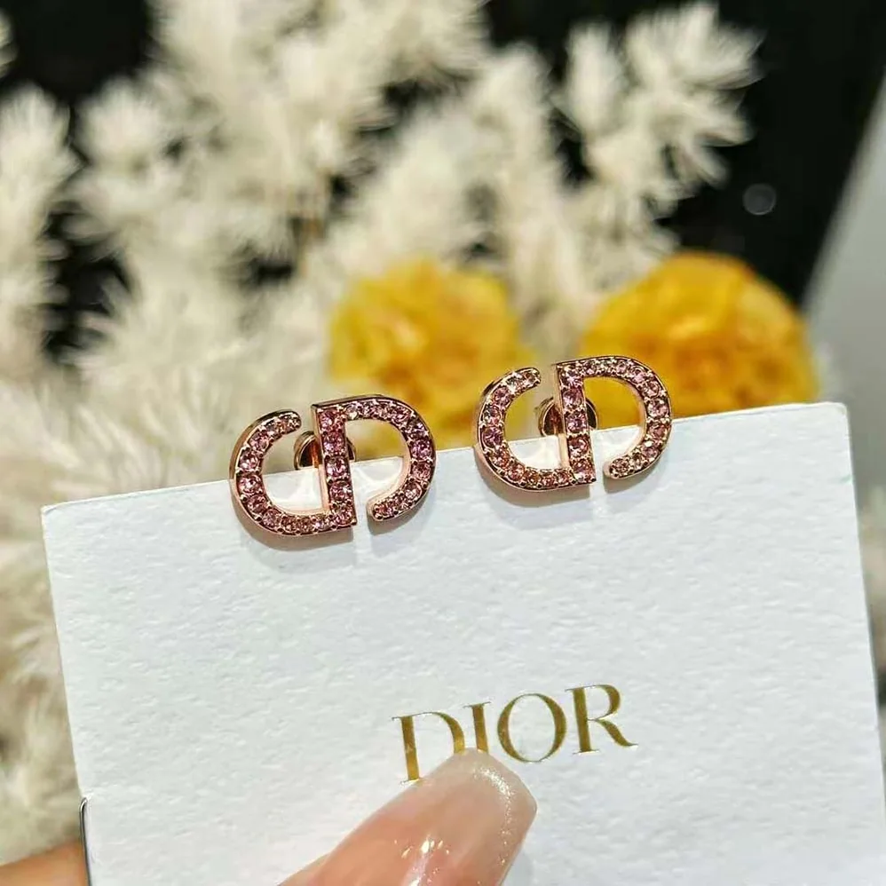 Dior Petit CD Studs Earrings Pink-Finish Metal and Pink Crystals for Women Dior Petit CD Studs Earrings Pink-Finish Metal and Pink Crystals for Women