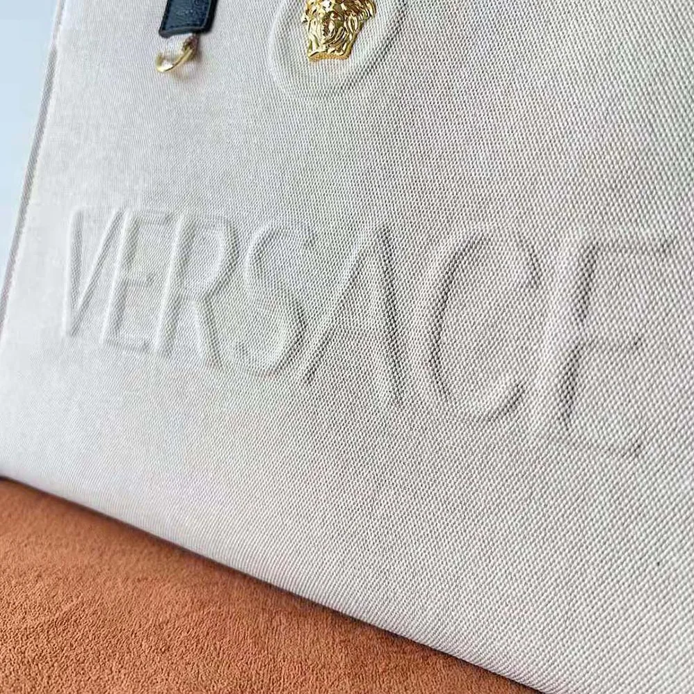 Versace La Medusa Canvas Large Tote Bag for Women in Beige Versace La Medusa Canvas Large Tote Bag for Women in Beige