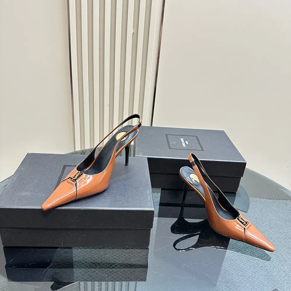 Saint Laurent YSL Babylone Breteuil Slingback Pumps in Smooth Leather for Women in Brown
