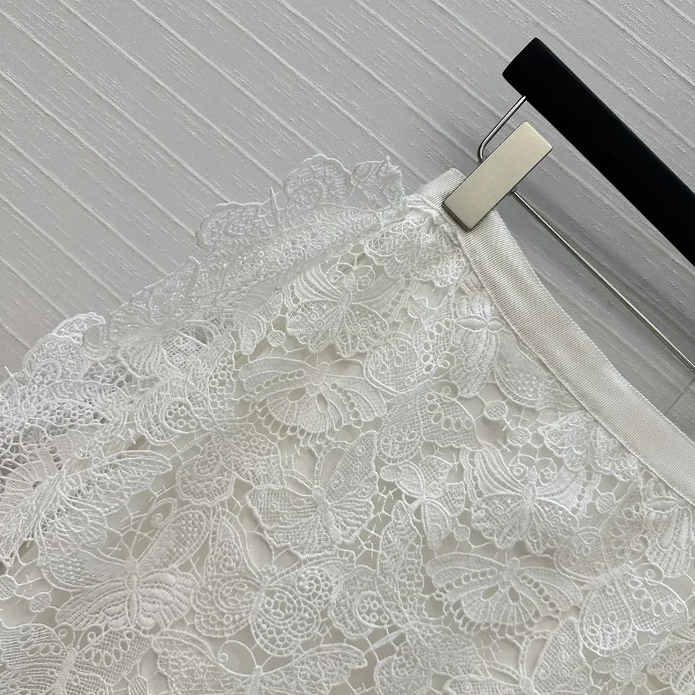 Dior Mid-Length Skirt Ecru Cotton-Blend Lace with Allover Butterfly Motif for Women