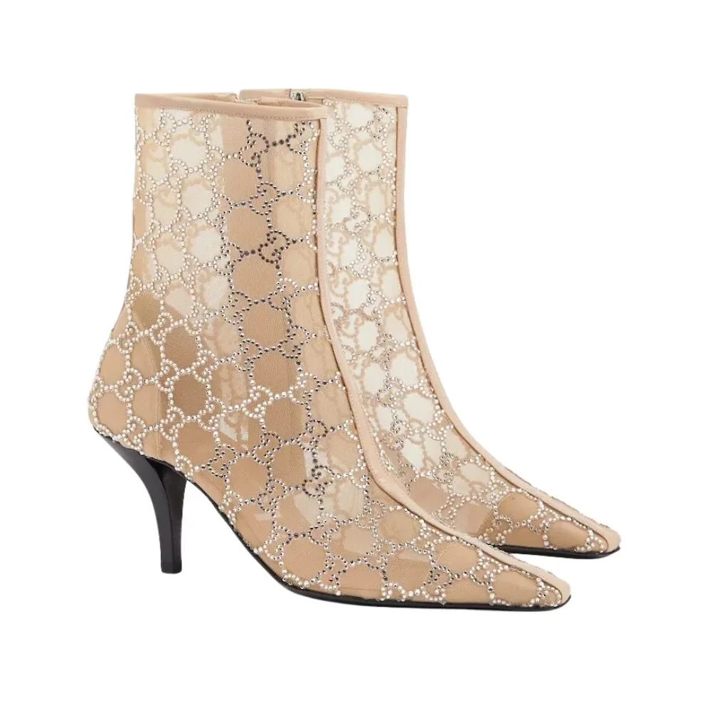 Gucci GG Mid in Heel Boots Rose Beige