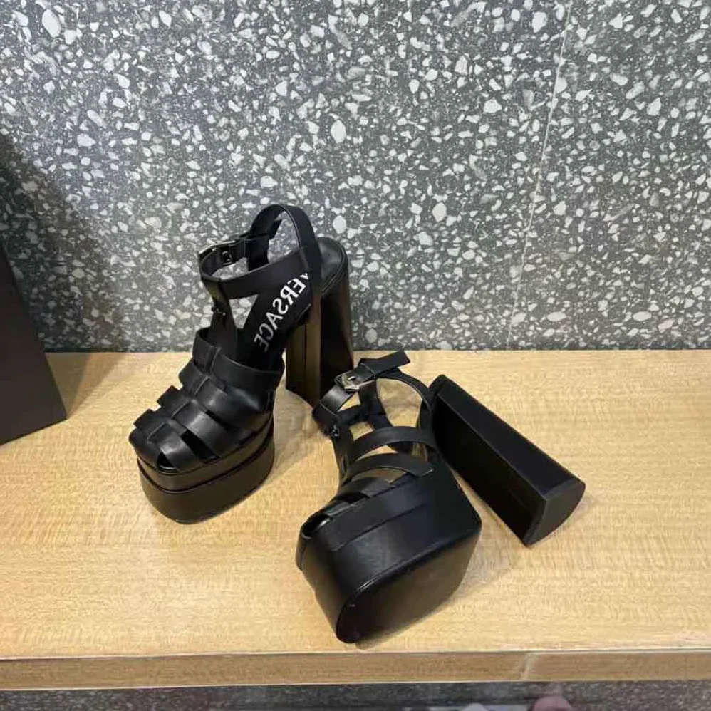 Versace La Medusa Platform Sandals in Calf Leather for Women in Black Versace La Medusa Platform Sandals in Calf Leather for Women in Black