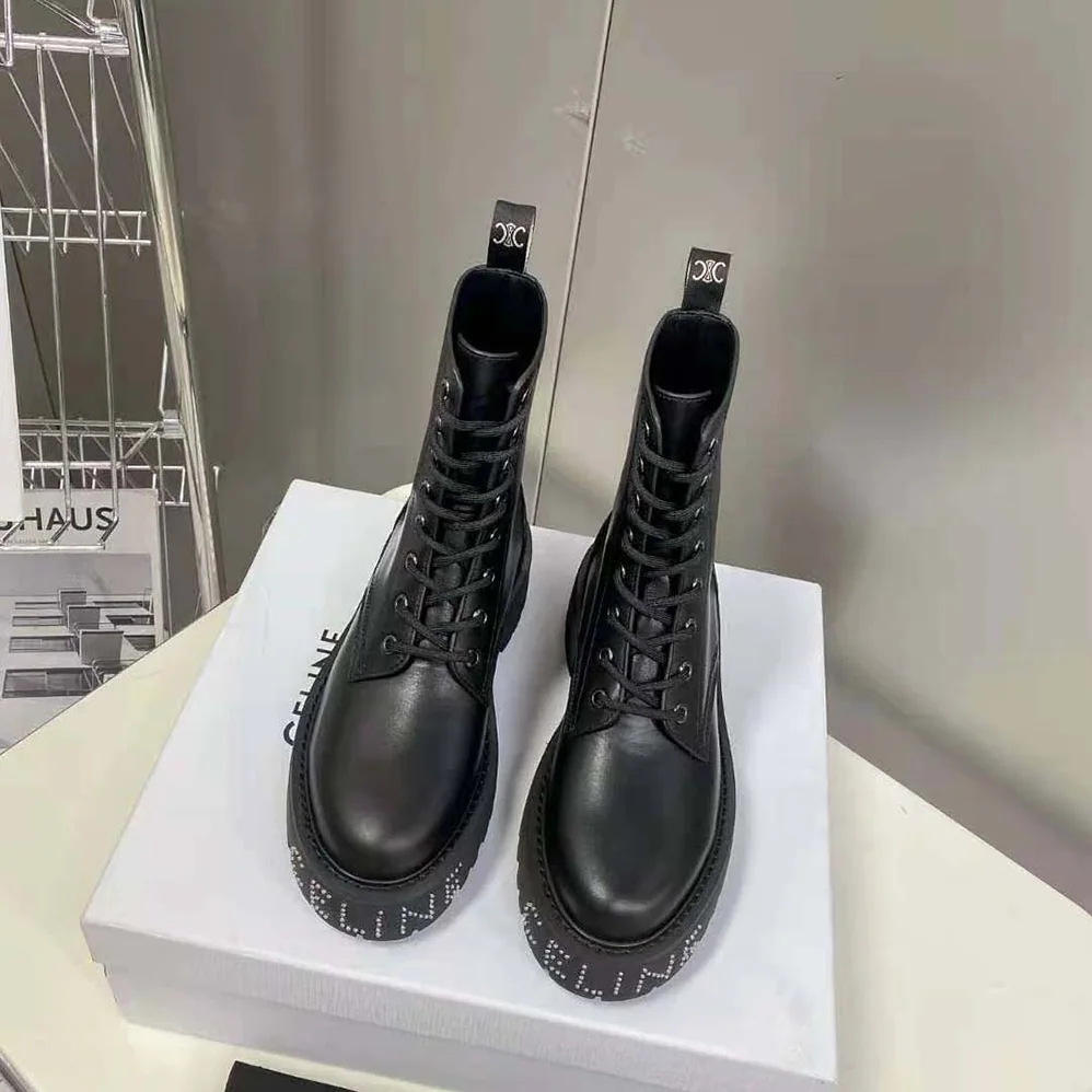 Celine Lace-up Boot with Studded Outsole Celine Bulky in Shiny Bull for Women in Black Celine Lace-up Boot with Studded Outsole Celine Bulky in Shiny Bull for Women in Black