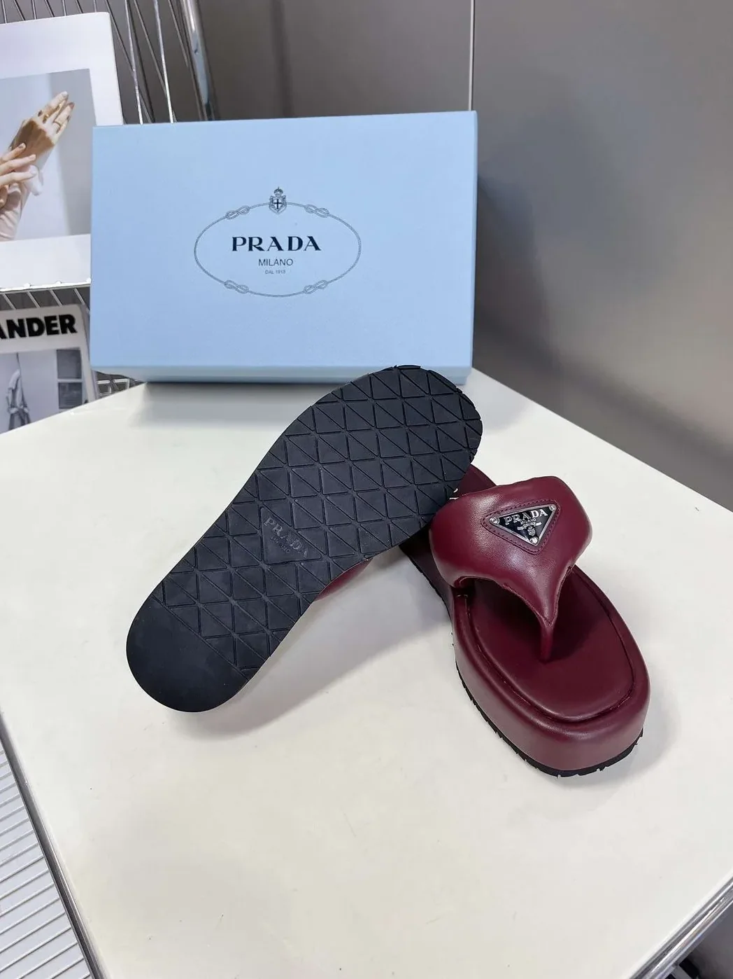 Prada Soft Padded Nappa Wedge Sandals Burgundy Prada Soft Padded Nappa Wedge Sandals Burgundy