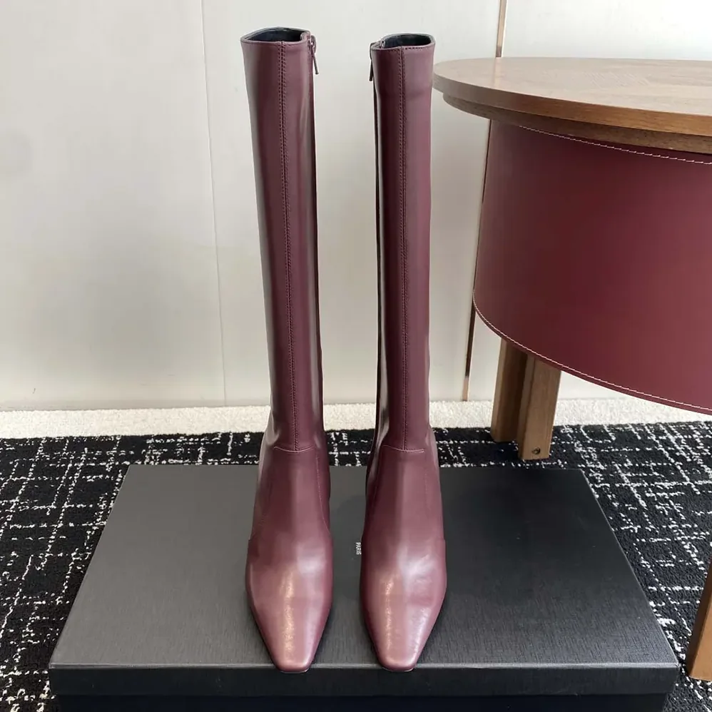 Saint Laurent YSL Francoise Boots In Smooth Leather for Women in Maroon