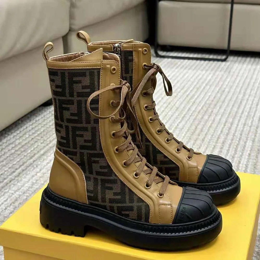 Fendi Domino Beige Leather Biker Boots for Women Fendi Domino Beige Leather Biker Boots for Women
