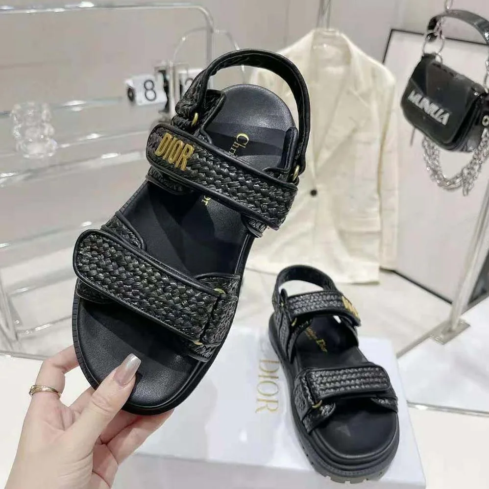 Dior Dioract Sandal Black Braided Raffia for Women Dior Dioract Sandal Black Braided Raffia for Women