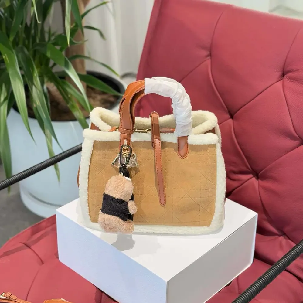 Dior Medium Dior Toujours Bag Beige Macrocannage Suede and Ecru Lambskin Shearling for Women