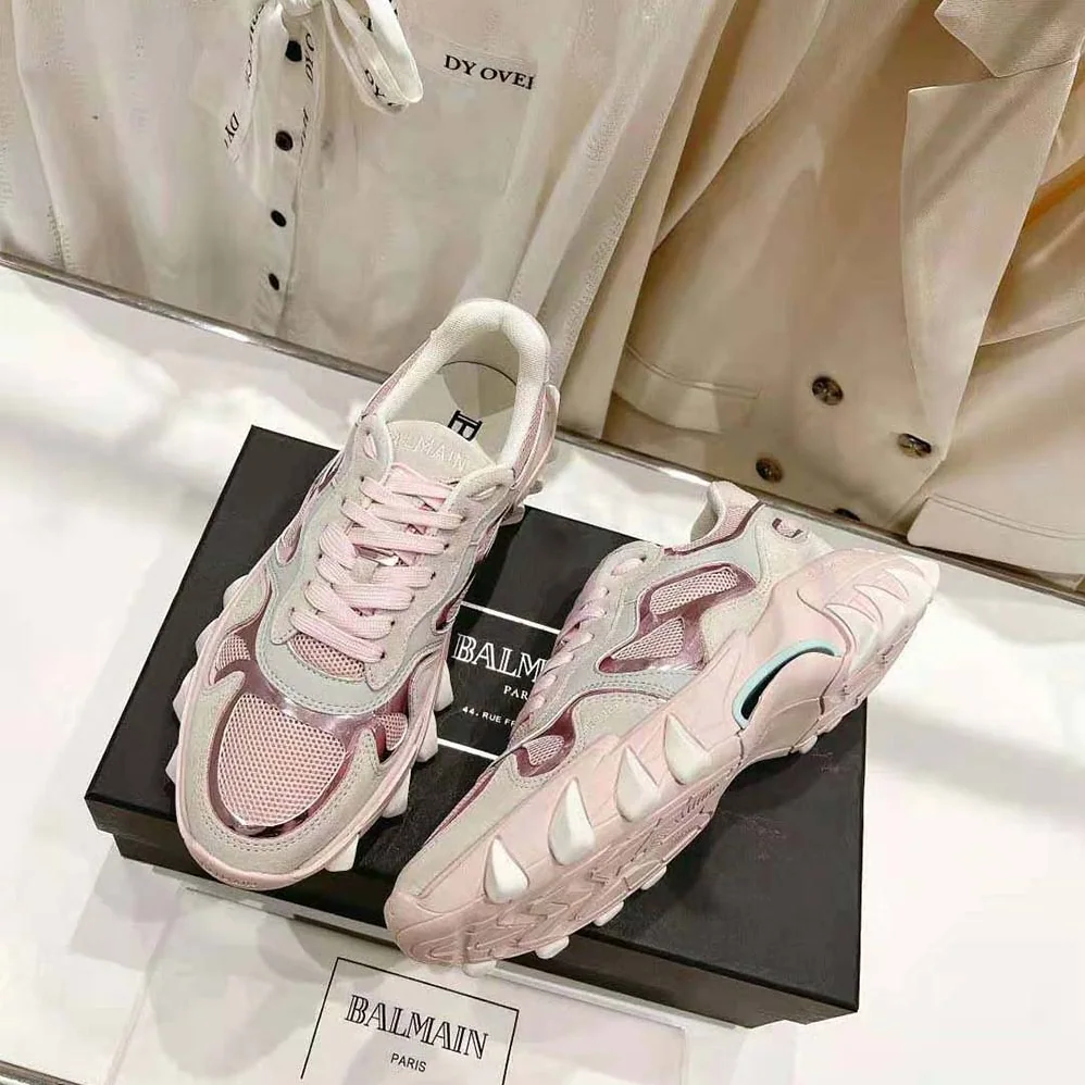 Balmain B-East Trainer in Leather Suede and Mesh for Women in Pink Balmain B-East Trainer in Leather Suede and Mesh for Women in Pink