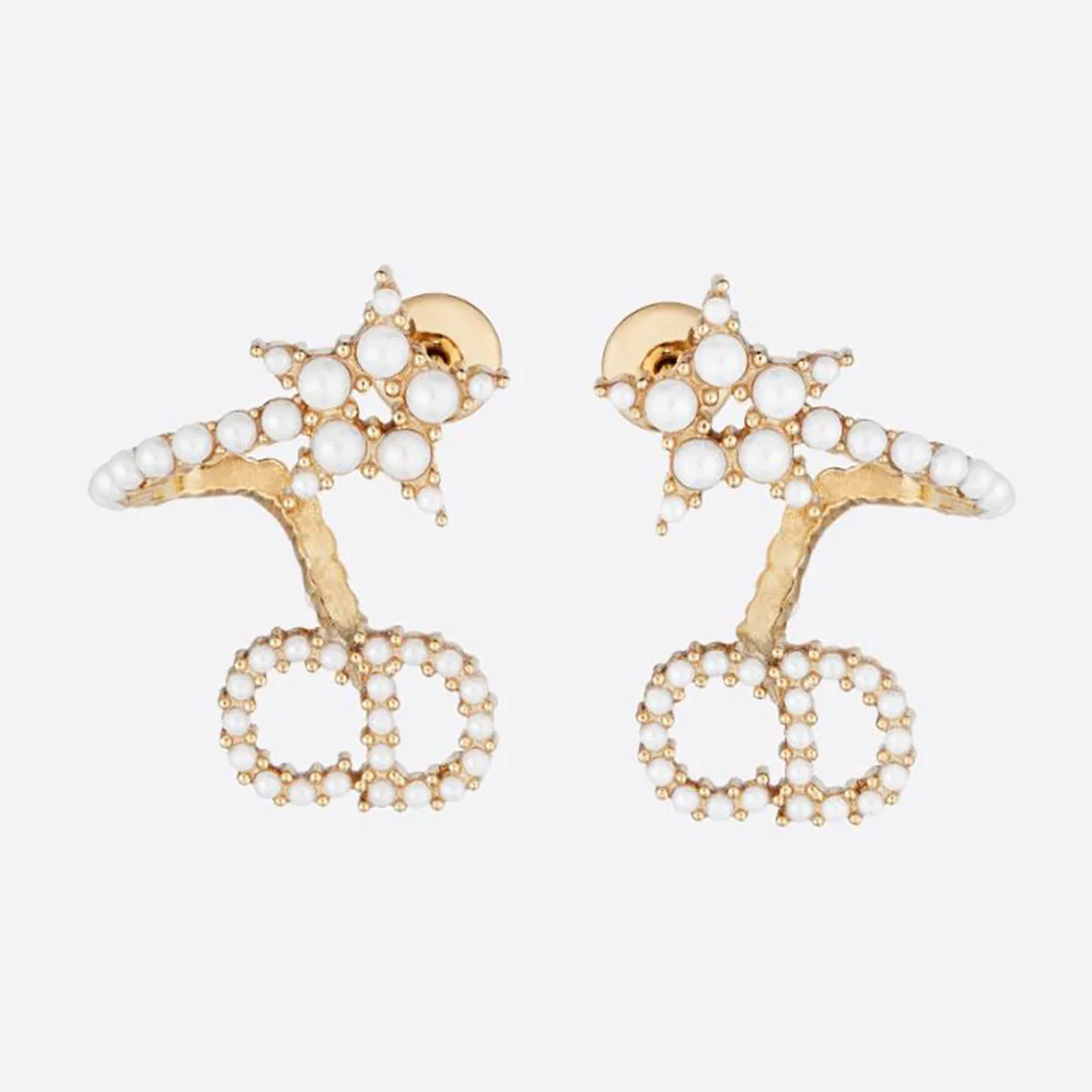 Dior Clair D Lune Earrings Gold-Finish Metal and White Resin Pearls for Women