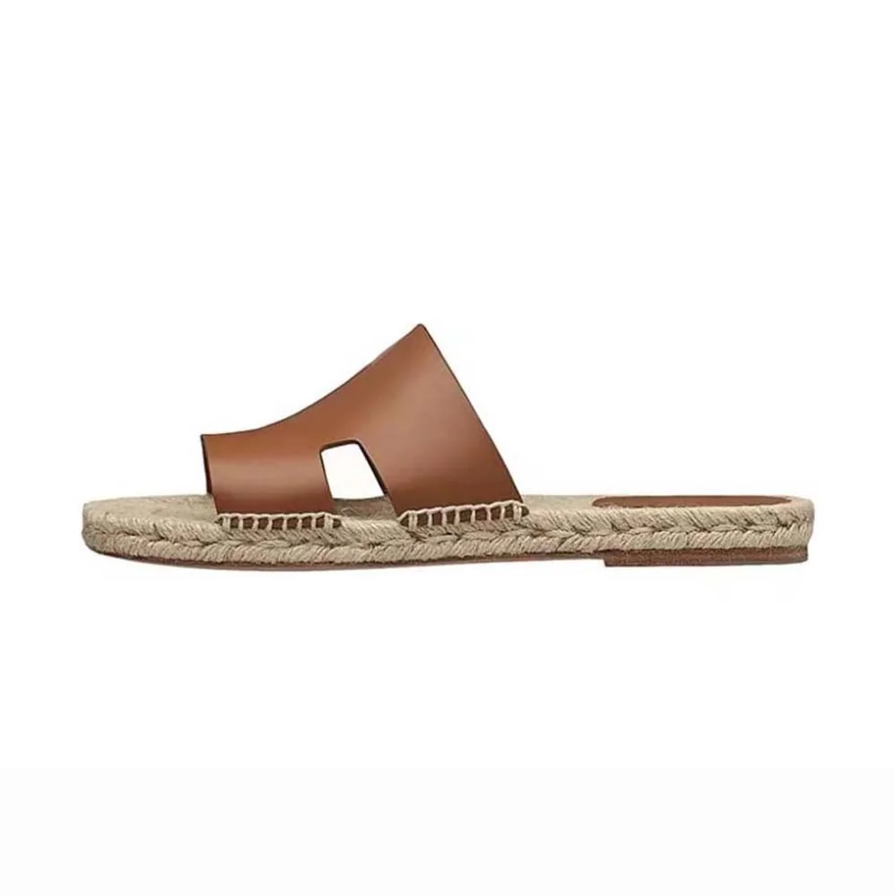 Hermes Catalya Espadrille in Calfskin with Rope Sole and “H” Cut-out for Unisex in Brown