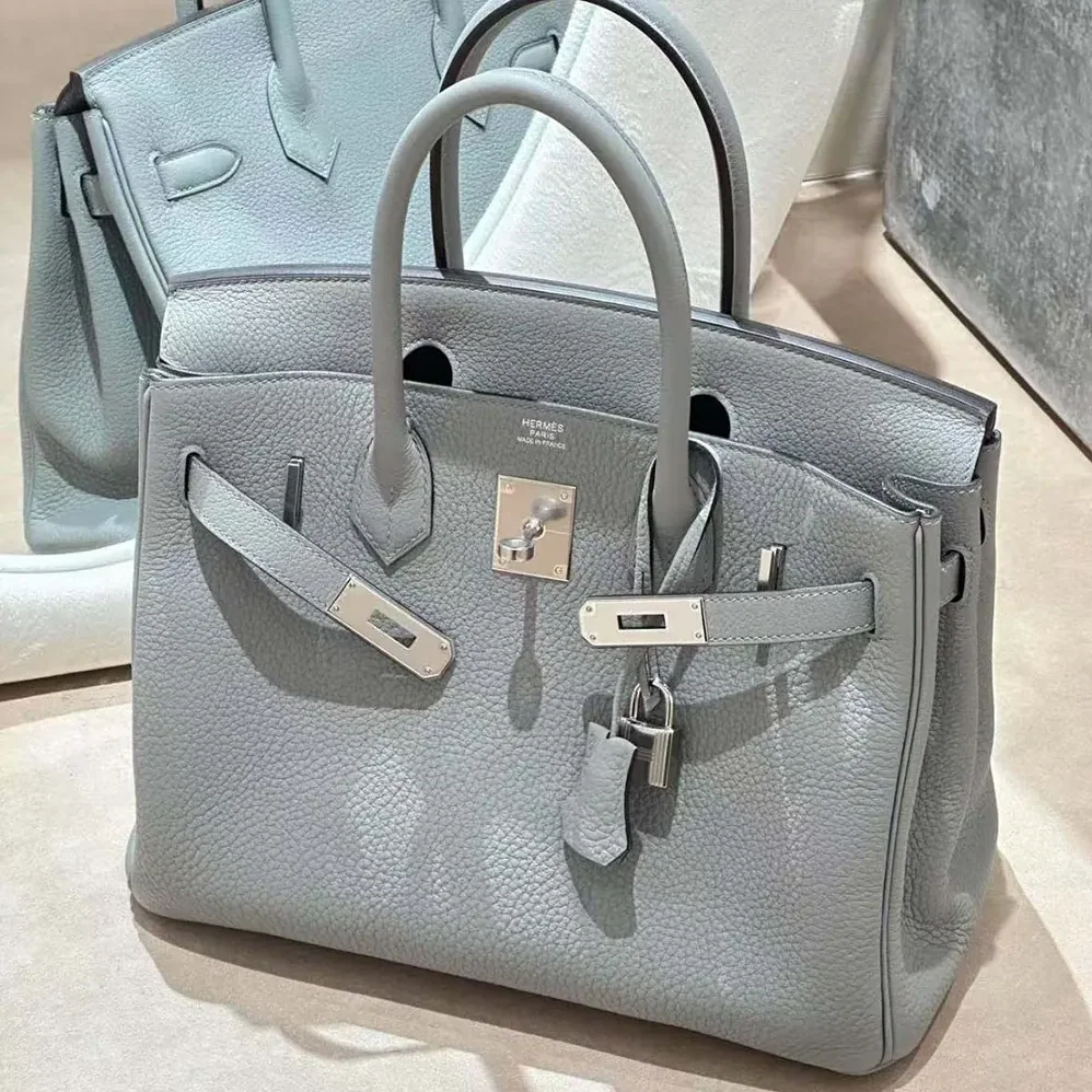 Hermes Birkin 30 Bag in Epsom Leather with Silver Hardware in Blue Glacier