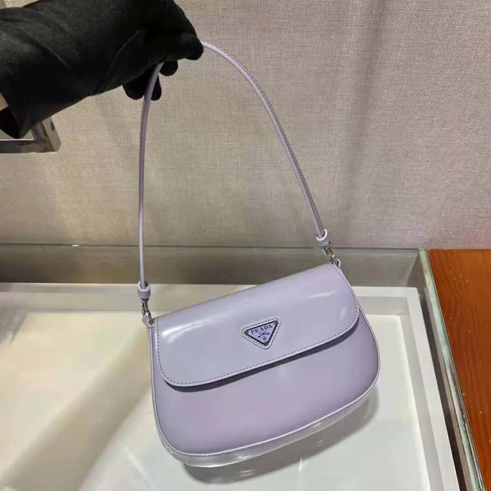 Prada Cleo Brushed Leather Shoulder Bag with Flap for Women in Purple Prada Cleo Brushed Leather Shoulder Bag with Flap for Women in Purple