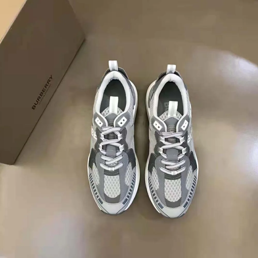 Burberry Logo Print Suede and Mesh Sneakers for Men in Silver
