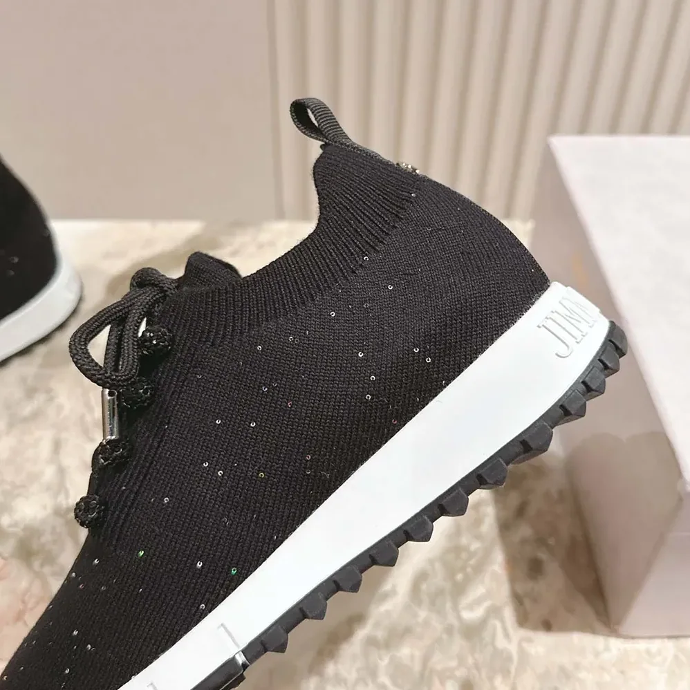 Jimmy Choo Veles Black Sequin Knit Trainers for Women