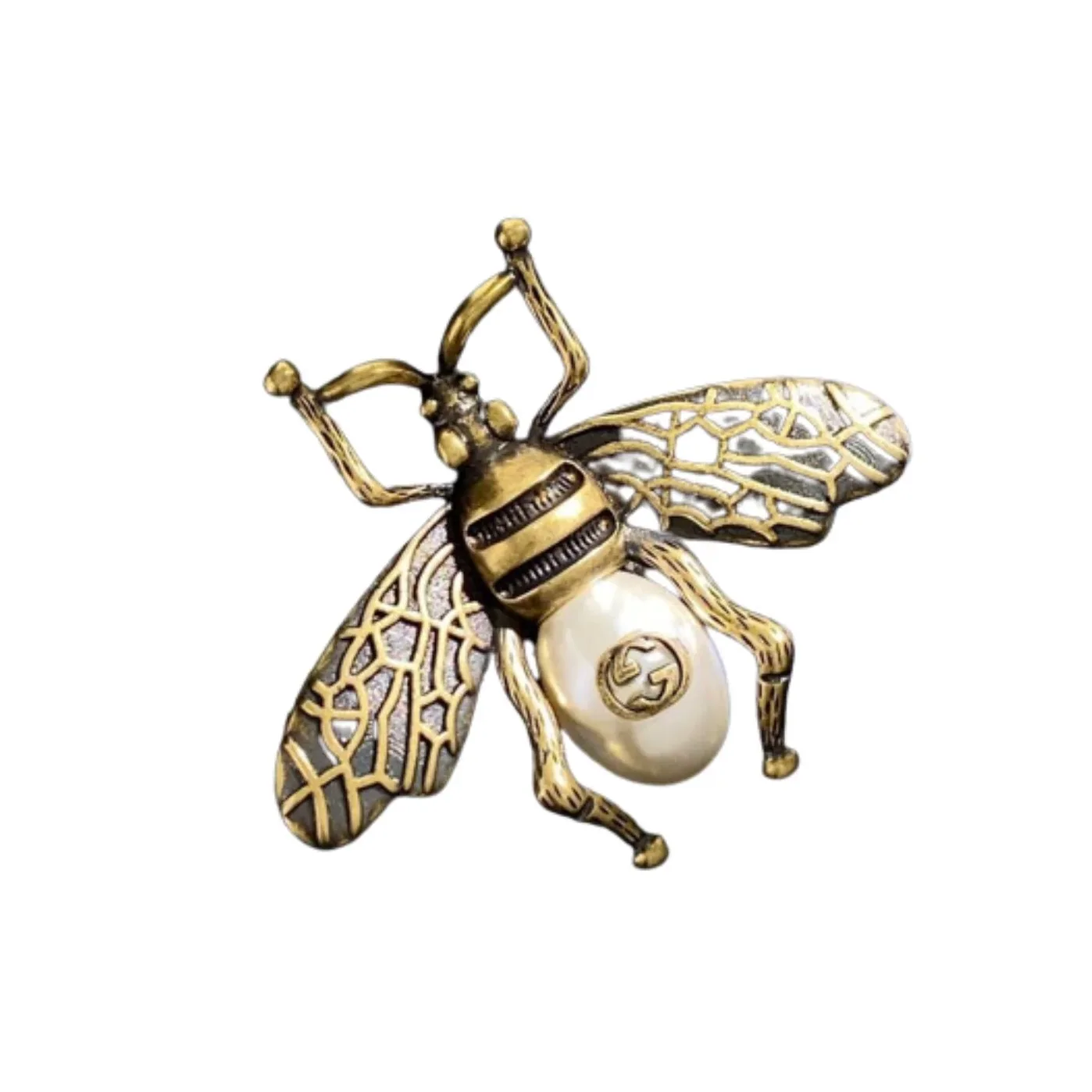 Gucci Pearl Red Diamond Bee Brooch Gold