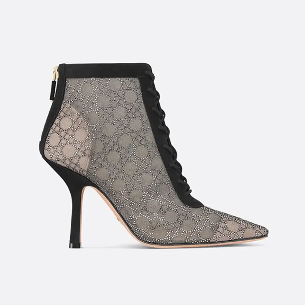 Dior Naughtily-D Heeled Ankle Boot Transparent Mesh for Women in Black
