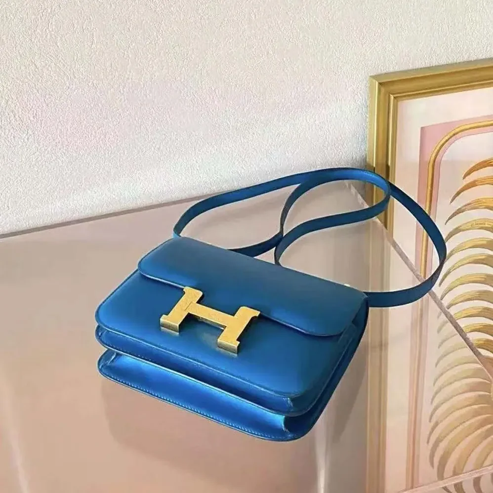 Hermes Constance 24 Bag Box Leather for Women in Blue/Gold