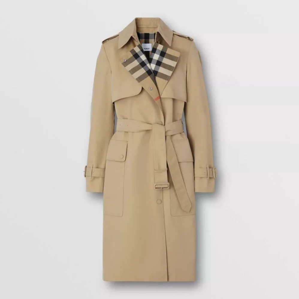 Burberry Check Panel Cotton Gabardine Trench Coat for Women in Beige