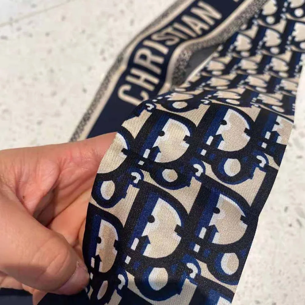 Dior Oblique Mitzah Scarf Navy Blue Silk Twill for Women