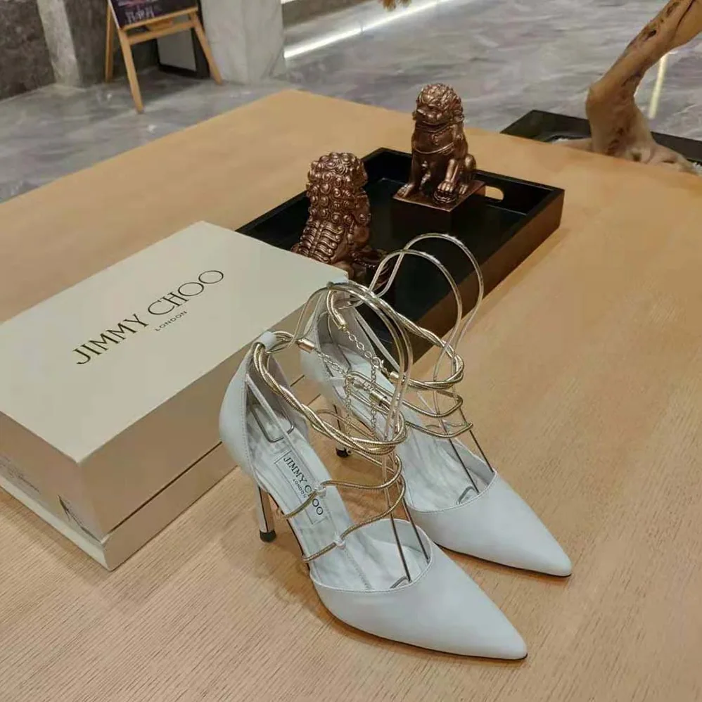 Jimmy Choo Olesia 95 Latte Nappa Pumps with Gold Chains for Women Jimmy Choo Olesia 95 Latte Nappa Pumps with Gold Chains for Women