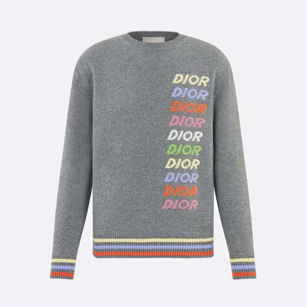 Dior Sweater Gray Wool and Cashmere Intarsia for Men Dior Sweater Gray Wool and Cashmere Intarsia for Men