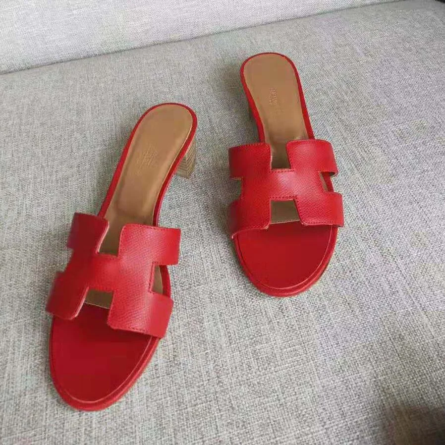 Hermes Oasis Sandal in Calfskin with Iconic “H” Cut-Out 5.6cm Heel for Women in Red