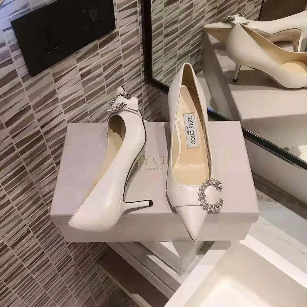 Jimmy Choo Saresa 65 Latte Nappa Leather Pumps with Crystal Embellishment for Women Jimmy Choo Saresa 65 Latte Nappa Leather Pumps with Crystal Embellishment for Women