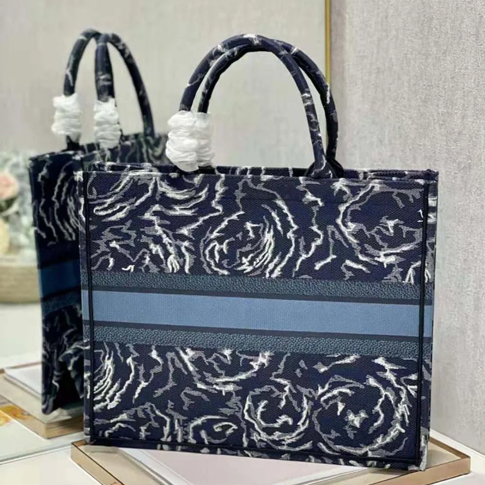 Dior Large Dior Book Tote Blue Dior Roses Embroidery for Women Dior Large Dior Book Tote Blue Dior Roses Embroidery for Women