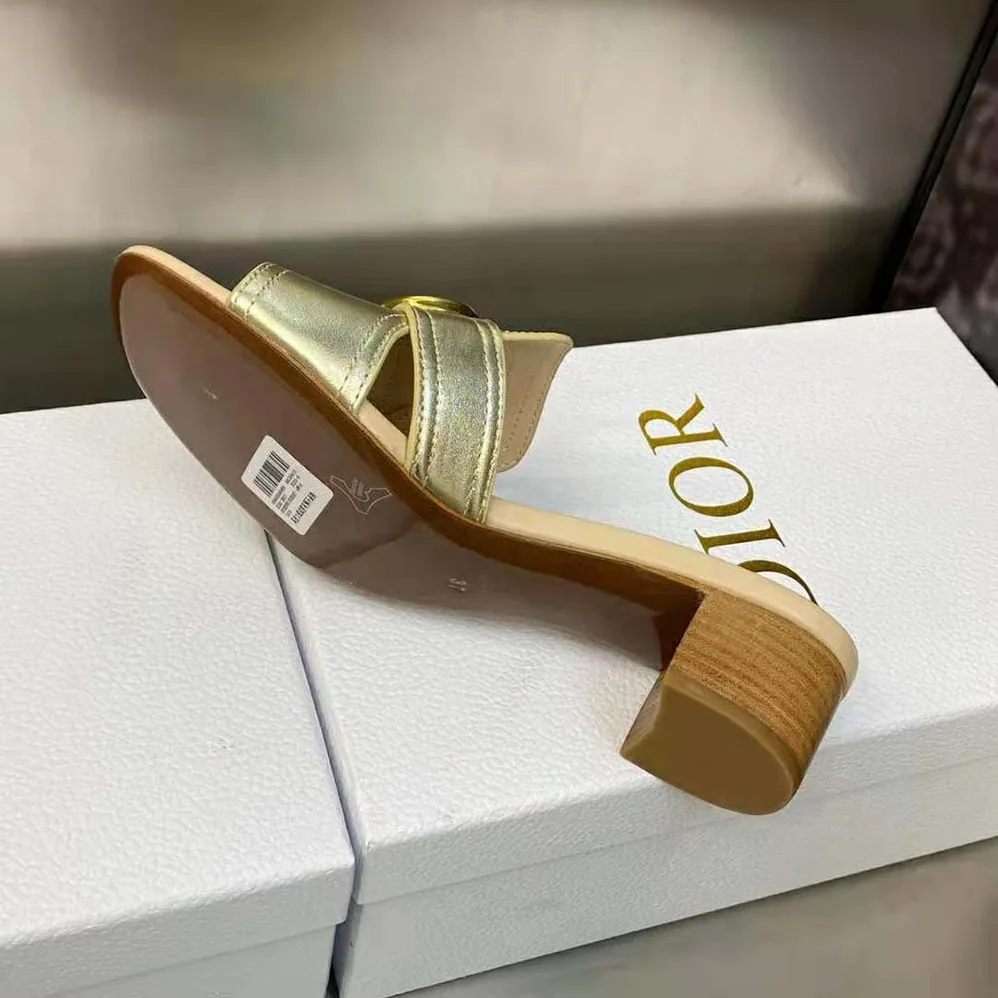Dior 30 Montaigne Heeled Slide Platinum for Women in Tone Metallic Calfskin Dior 30 Montaigne Heeled Slide Platinum for Women in Tone Metallic Calfskin