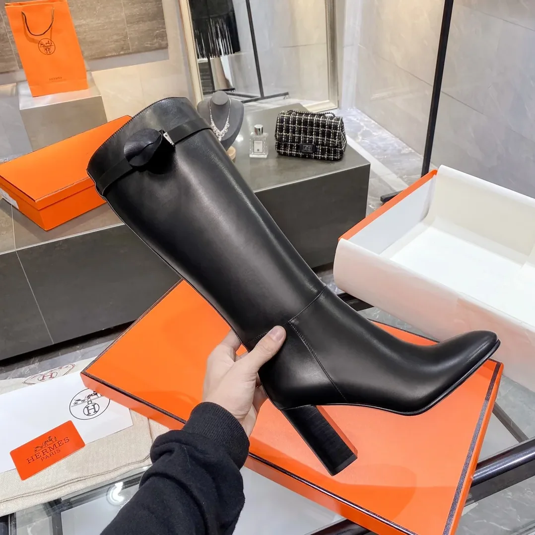 Hermes High Heel Boots Black /
