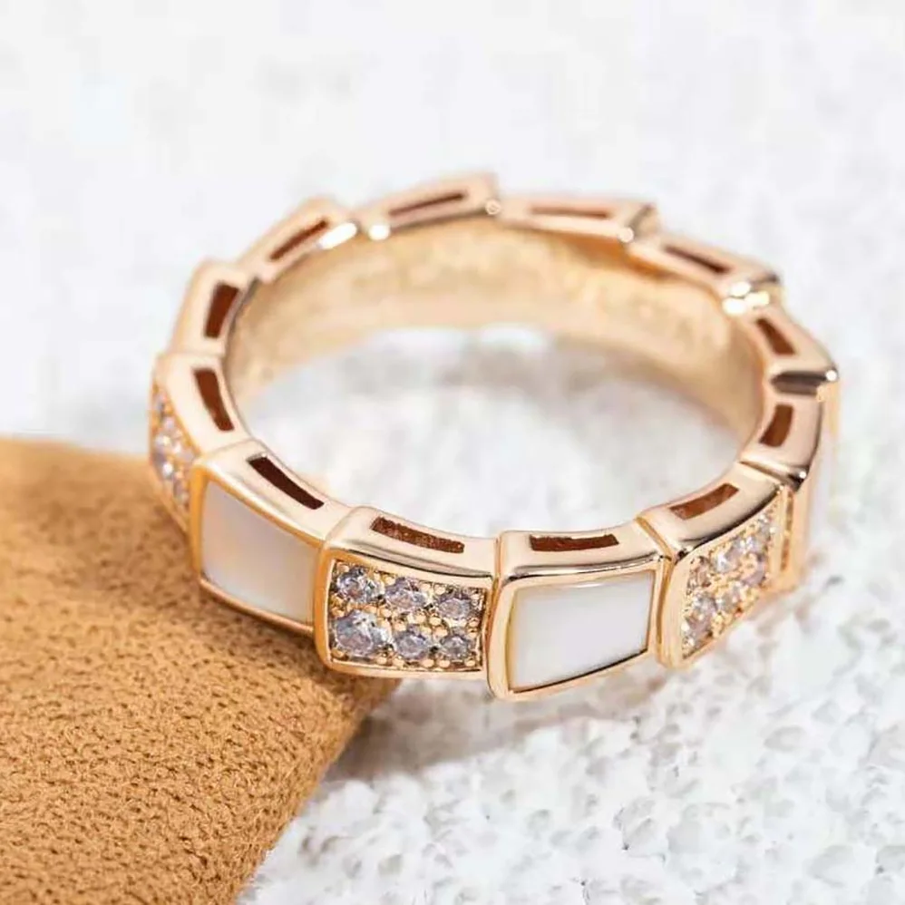 Bvlgari Serpenti Viper Band Ring in 18 KT Rose Gold for Women in White