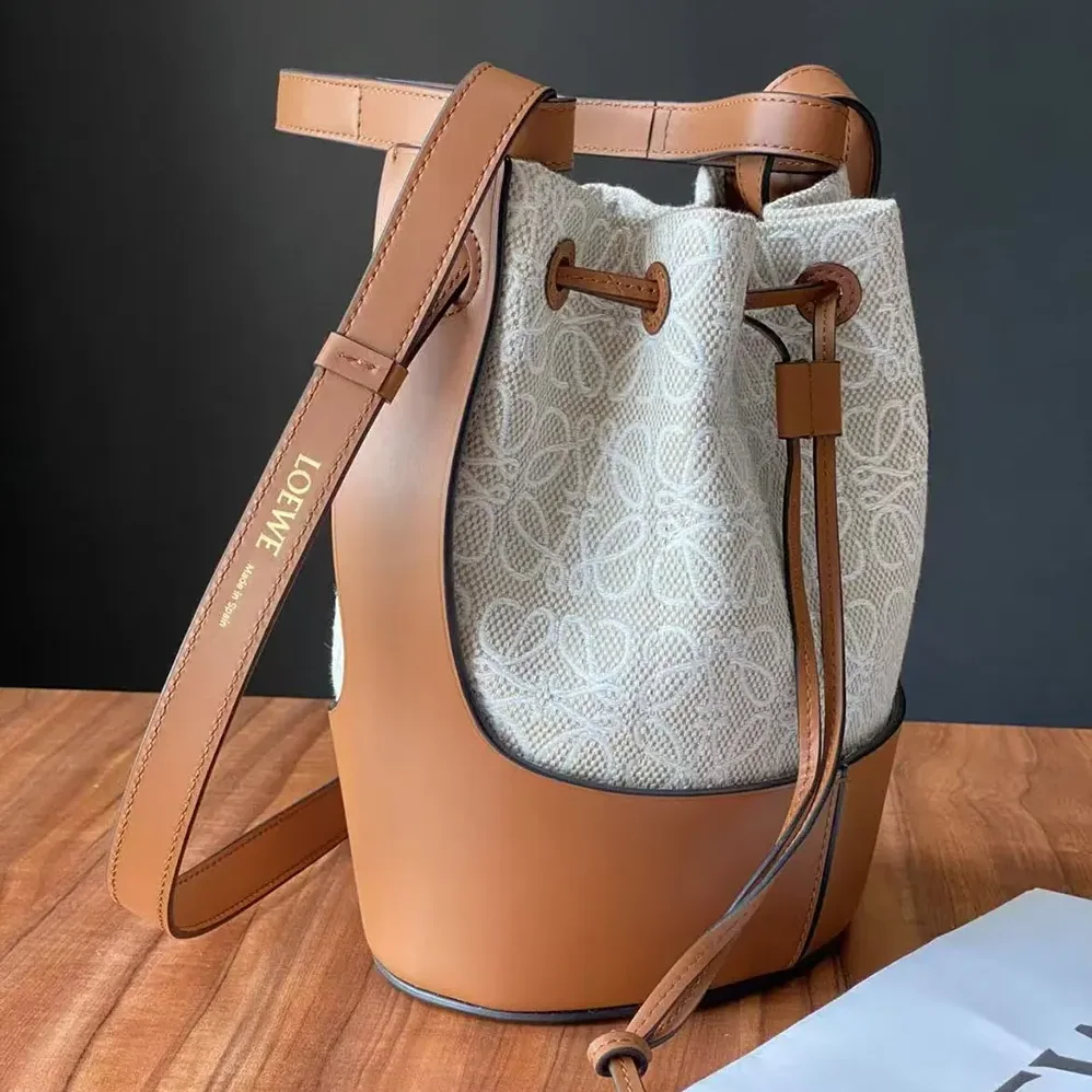Loewe Small Balloon Bag in Anagram Linen and Calfskin for Women