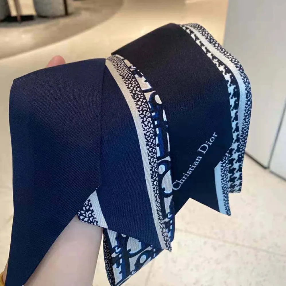 Dior Oblique Mitzah Scarf Navy Blue Silk Twill for Women