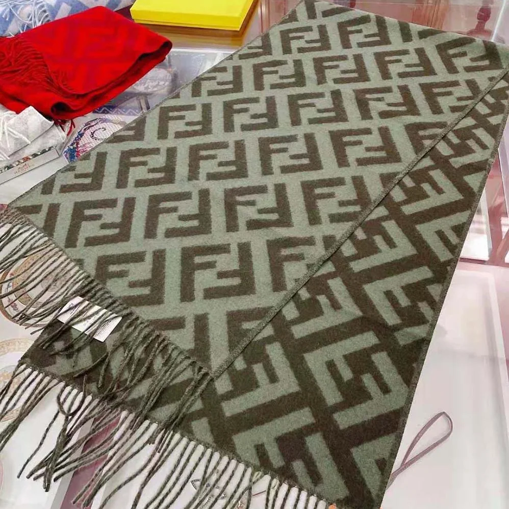 Fendi FF Scarf Green Cashmere Scarf for Women Fendi FF Scarf Green Cashmere Scarf for Women